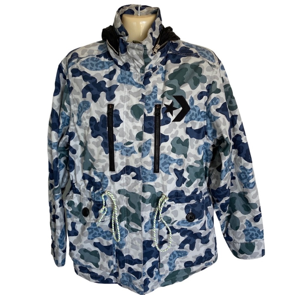 Converse Zip Hood Jacket Drawstring Waist Blue Camouflage Gorpcore Lightweight M